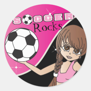 Sticker Rond Joueuse de balle de soccer mignonne - Rose