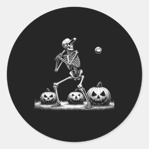 Sticker Rond Joueuse de baseball Skeleton Joueuse d'Halloween H