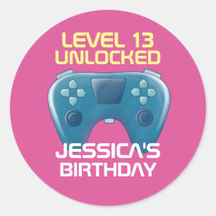 Sticker Rond Joueuse rose Niveau de jeu fille déverrouillé Anni