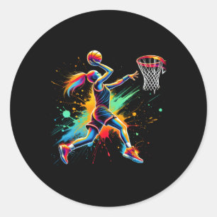 Sticker Rond Joueuses de basket-ball colorées