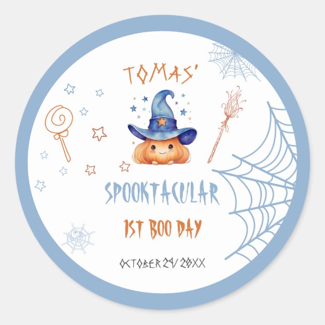 Sticker Rond Jour Boo éffrayant Halloween Jour garçon (Devant)
