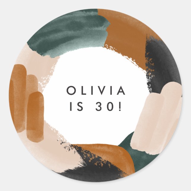 Sticker Rond Jour d'anniversaire abstrait en terre cuite verte (Devant)