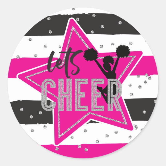 Sticker Rond Jour d'anniversaire de la Cheerleader rose argent  (Devant)