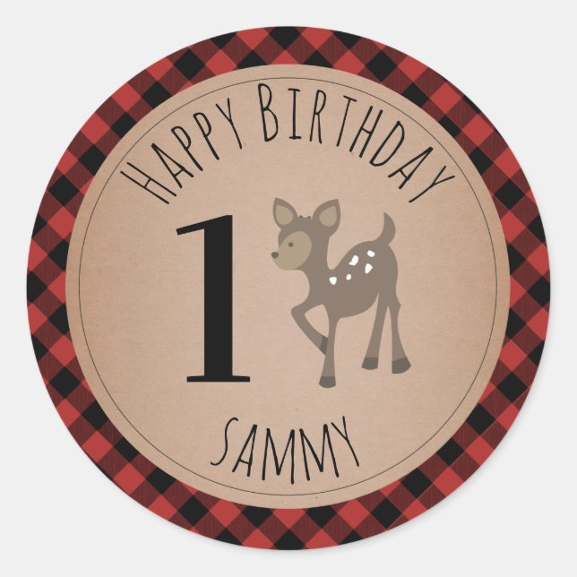 Sticker Rond Jour d'anniversaire de la sériole de cerf (Devant)