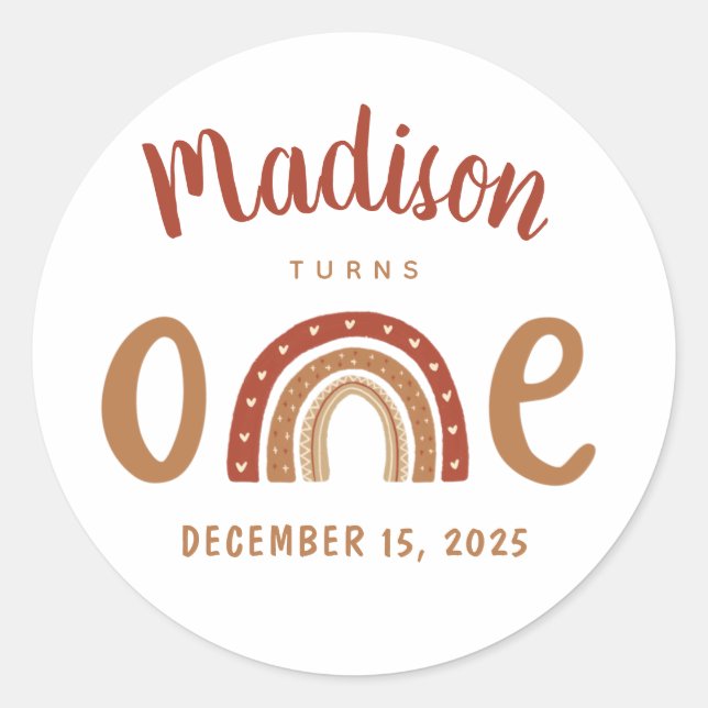 Sticker Rond Jour d'anniversaire moderne en terre cuite Boho Ar (Devant)