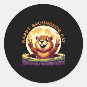 Sticker Rond Jour de la marmotte rétro mignon 2025 Vacances d'a