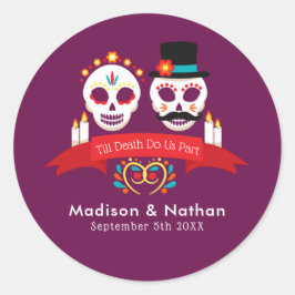 Sticker Rond Jour de la mort crâne de sucre gothique Magenta Ma