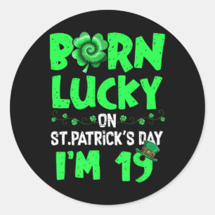 Sticker Rond Jour de la Saint Patrick 19e anniversaire garçon f