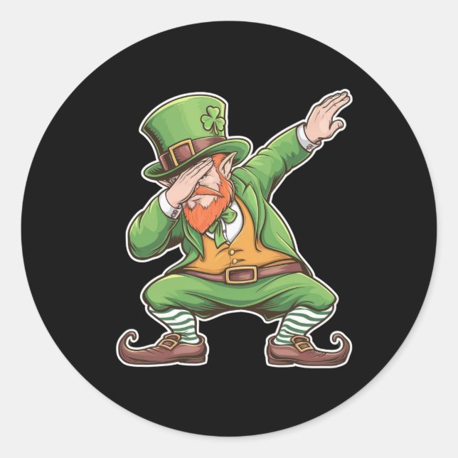 Sticker Rond Jour de la Saint Patrick Dab Dabbing Leprechaun En (Devant)