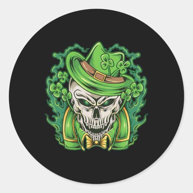 Sticker Rond Jour de la Saint Patrick Leprechaun Shamrock crâne (Devant)