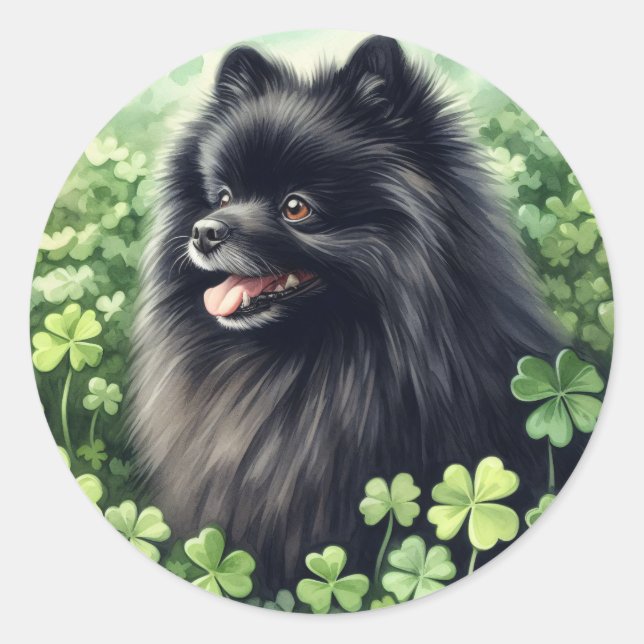 Sticker Rond Jour de la Saint Patrick noir de Poméranie (Devant)