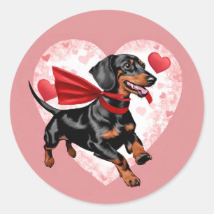 Sticker Rond Jour de la Saint-Valentin teckel mignon