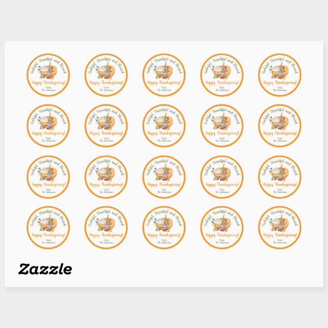 Sticker Rond Jour de l'Action de grâces Merci et béni (Feuille)