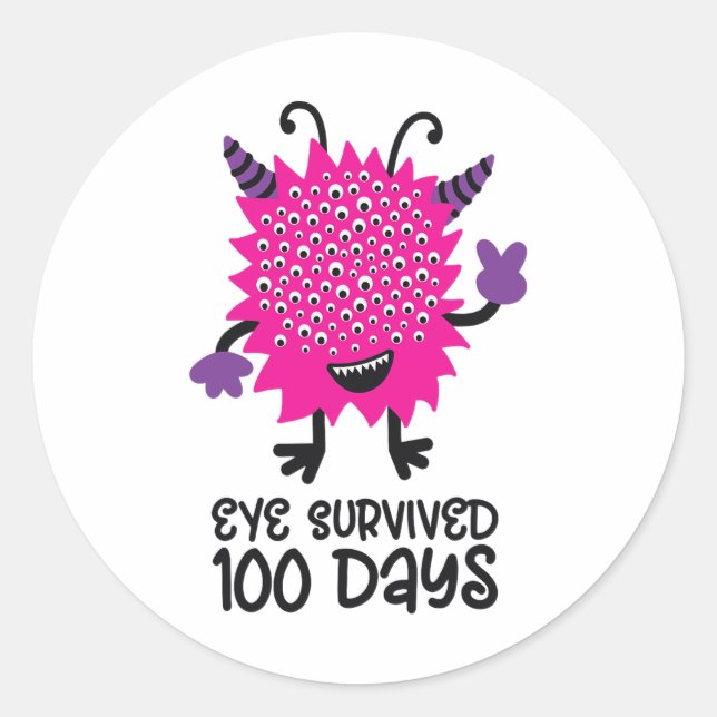 Sticker Rond Jour De L'École Monstre Filles Enfants Oeil Survéc (Devant)