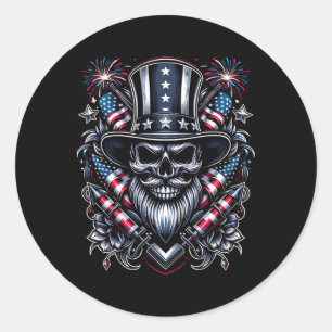 Sticker Rond Jour de l'Indépendance Patriot américain le crâne 