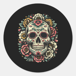 Sticker Rond Jour De Los Muertos Du Crâne Morte De Sucre Hallow