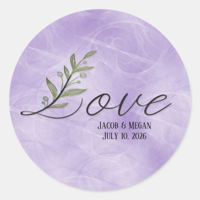 Sticker Rond Jour de mariage du texte de l'amour feuille (Devant)