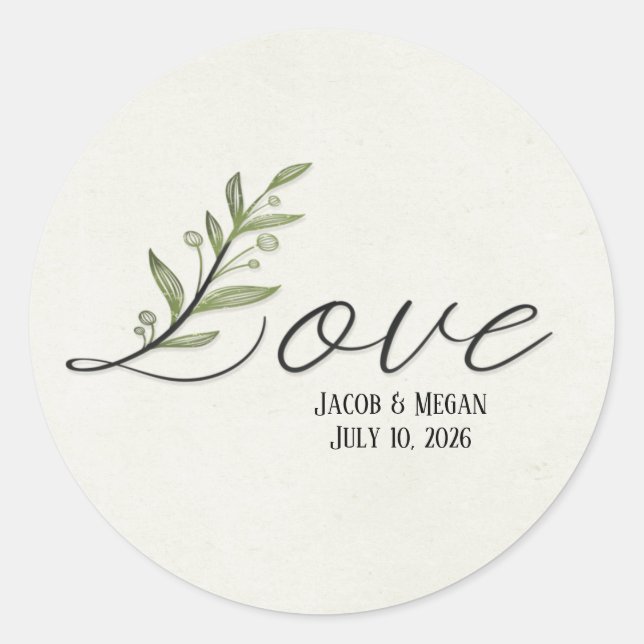 Sticker Rond Jour de mariage du texte de l'amour feuille (Devant)