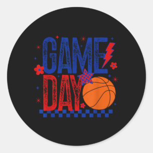 Sticker Rond Jour de match Saison de baseball Rétro Tipoff Bleu