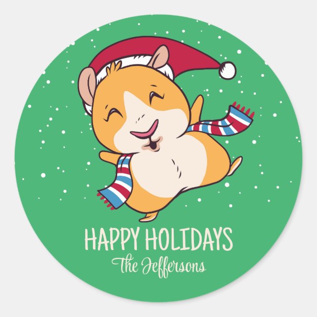Sticker Rond Jour de Noël de Cochon de Guinée moelleux (Devant)