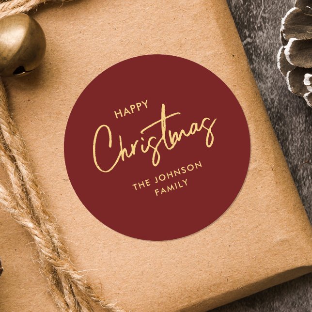 Sticker Rond Jour de Noël Elégant Rouge Or (Créateur téléchargé)