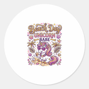 Sticker Rond Jour de plage licorne bébé licorne stylée créa Zaz