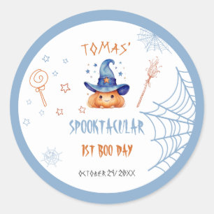 Sticker Rond Jour de Spooky Boo Halloween Garçon anniversaire