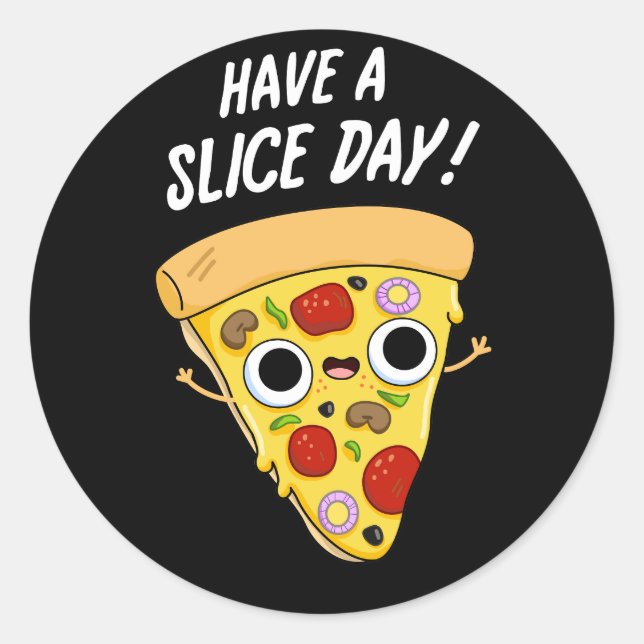 Sticker Rond Jour De Tranches Drôle Pizza Pun Dark BG (Devant)