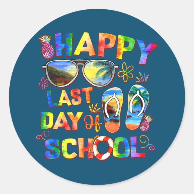 Sticker Rond Jour dernier de l'école Enseignant hors service Cr (Devant)