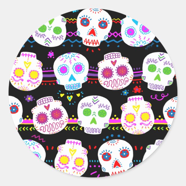 Sticker Rond Jour des crânes de sucre morts (Devant)