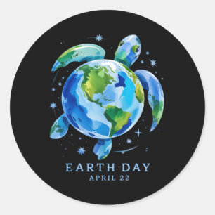 Sticker Rond Jour des terres 2025 Restaurer Earth Sea Turtle Ar