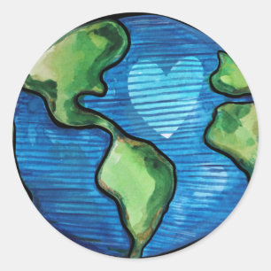Sticker Rond Jour des terres Amour Mignonne Whimsical Terrain N