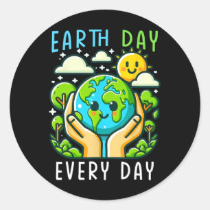 Sticker Rond Jour des terres Drôle Sauvez La Planète Mignonne J