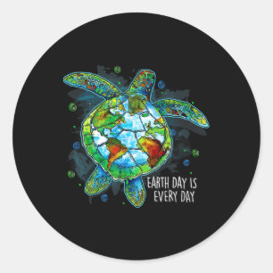 Sticker Rond Jour des terres Est Chaque Jour Drôle Tortue De Me