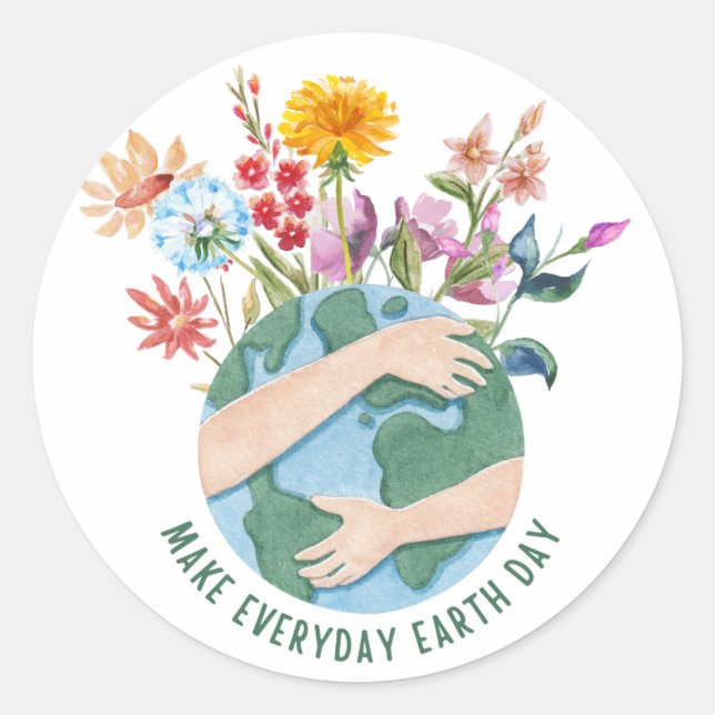Sticker Rond Jour des terres Floral Aquarelle (Devant)