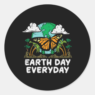 Sticker Rond Jour des terres Papillon quotidien Mignonne Enviro