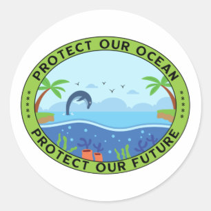 Sticker Rond Jour des terres Protéger notre océan Protéger notr