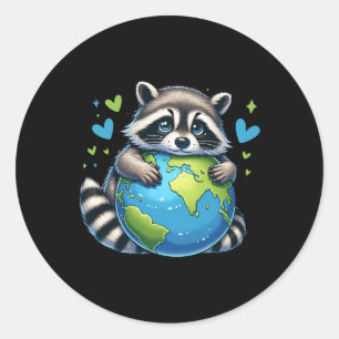 Sticker Rond Jour des terres Raccoon Cute Accroché La Terre