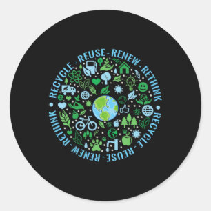 Sticker Rond Jour des terres Recycle Réutiliser Renouveler l'en