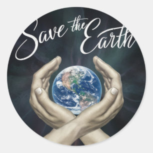 Sticker Rond Jour des terres Sauvez la Terre Enfants