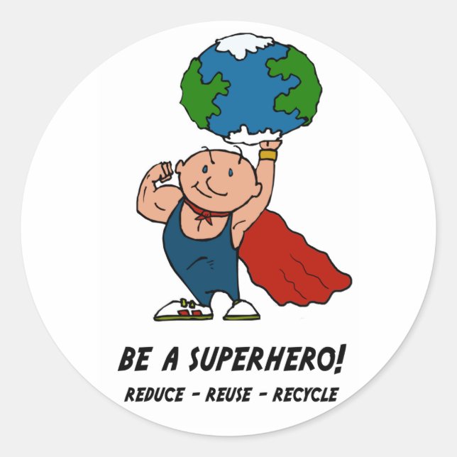 Sticker Rond Jour des terres Superhero (Devant)