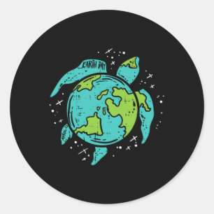 Sticker Rond Jour des terres Tortue de mer Sauvons notre animal