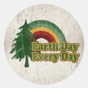 Sticker Rond Jour des terres tous les jours, Retro Rainbow