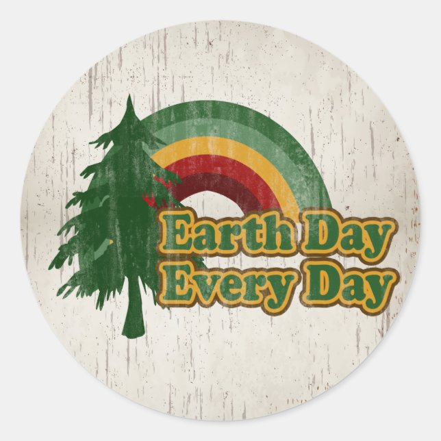Sticker Rond Jour des terres tous les jours, Retro Rainbow (Devant)