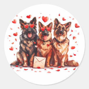 Sticker Rond Jour des Valentines Chiens bergers allemands
