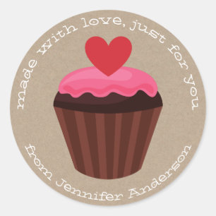 Sticker Rond Jour des Valentines de Cupcake Rouge Rose