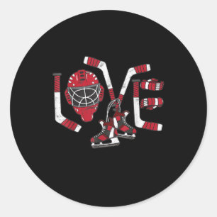 Sticker Rond Jour des Valentines de hockey sur glace Aimer mign