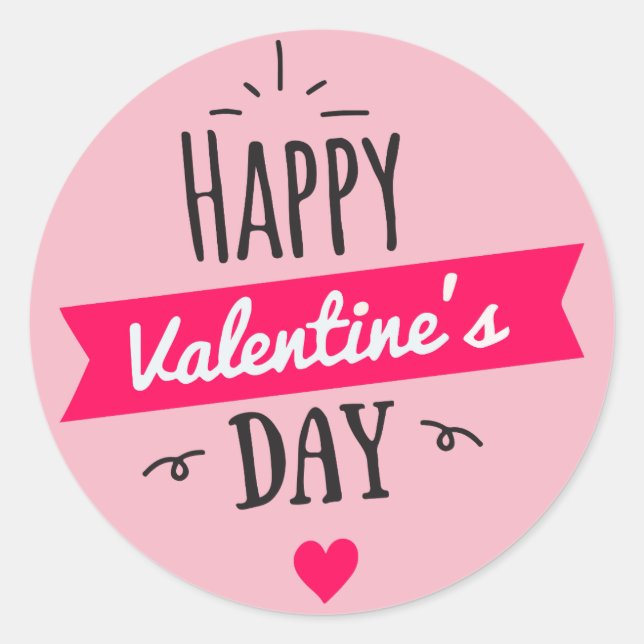 Sticker Rond Jour des Valentines du Coeur Rose (Devant)
