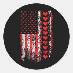 Sticker Rond Jour des Valentines vintages American Flag Hearts