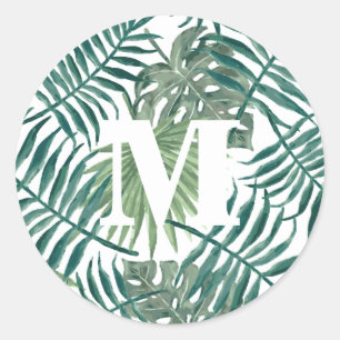 Sticker Rond Jour d'été Monogramme classique Piscine tropicale